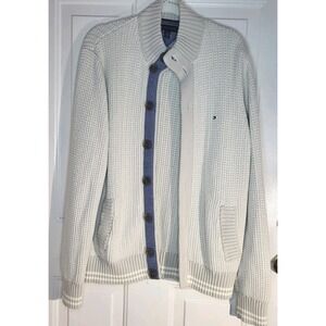 Tommy Hilfiger Men's  Size L Cream Cotton Cardigan Sweater  Old Money Academia